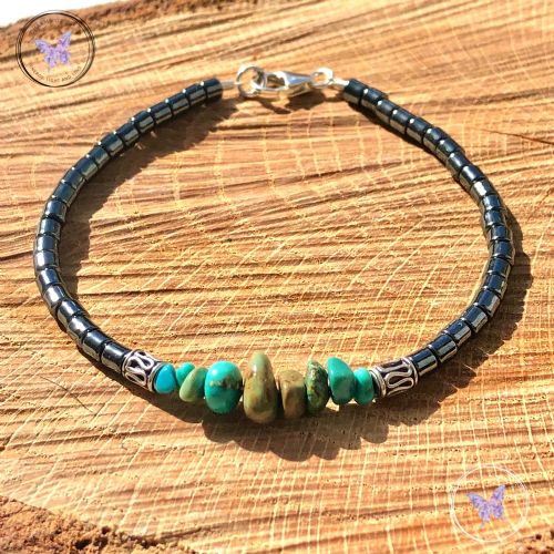 Hematite Bracelet With Turquoise Chips